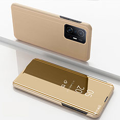Handytasche Stand Schutzhülle Flip Leder Rahmen Spiegel Tasche QH1 für Xiaomi Mi 11T 5G Gold