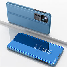 Handytasche Stand Schutzhülle Flip Leder Rahmen Spiegel Tasche QH1 für Xiaomi Mi 12T Pro 5G Blau