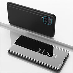 Handytasche Stand Schutzhülle Flip Leder Rahmen Spiegel Tasche ZL1 für Samsung Galaxy A12 5G Schwarz