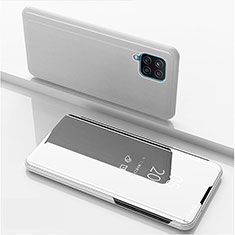 Handytasche Stand Schutzhülle Flip Leder Rahmen Spiegel Tasche ZL1 für Samsung Galaxy A12 5G Silber
