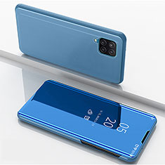 Handytasche Stand Schutzhülle Flip Leder Rahmen Spiegel Tasche ZL1 für Samsung Galaxy A12 Blau