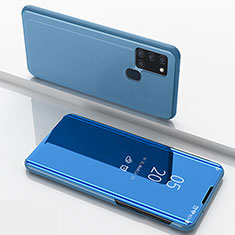 Handytasche Stand Schutzhülle Flip Leder Rahmen Spiegel Tasche ZL1 für Samsung Galaxy A21s Blau