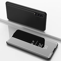 Handytasche Stand Schutzhülle Flip Leder Rahmen Spiegel Tasche ZL1 für Samsung Galaxy A30S Schwarz