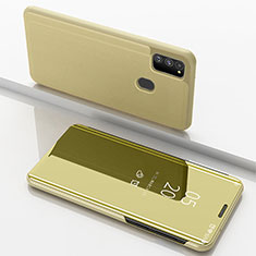 Handytasche Stand Schutzhülle Flip Leder Rahmen Spiegel Tasche ZL1 für Samsung Galaxy M21 Gold
