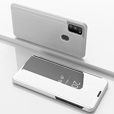 Handytasche Stand Schutzhülle Flip Leder Rahmen Spiegel Tasche ZL1 für Samsung Galaxy M21 Silber