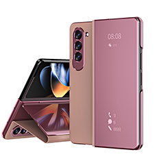 Handytasche Stand Schutzhülle Flip Leder Rahmen Spiegel Tasche ZL1 für Samsung Galaxy Z Fold5 5G Rosegold