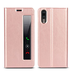 Handytasche Stand Schutzhülle Leder Hülle L02 für Huawei P20 Rosa