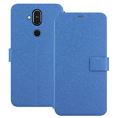 Handytasche Stand Schutzhülle Leder L01 für Nokia 7.1 Plus Blau