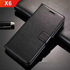 Handytasche Stand Schutzhülle Leder L02 für Nokia X6 Schwarz
