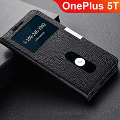 Handytasche Stand Schutzhülle Leder L02 für OnePlus 5T A5010 Schwarz