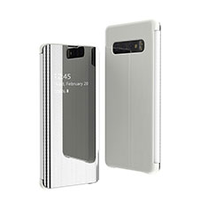 Handytasche Stand Schutzhülle Leder Rahmen Spiegel Tasche A01 für Samsung Galaxy S10 Plus Silber