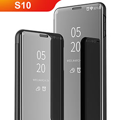 Handytasche Stand Schutzhülle Leder Rahmen Spiegel Tasche für Samsung Galaxy S10 5G Schwarz