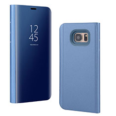 Handytasche Stand Schutzhülle Leder Rahmen Spiegel Tasche für Samsung Galaxy S7 Edge G935F Blau