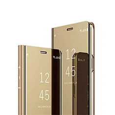 Handytasche Stand Schutzhülle Leder Rahmen Spiegel Tasche M03 für Samsung Galaxy A70 Gold