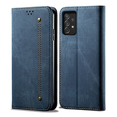 Handytasche Stand Schutzhülle Stoff für Samsung Galaxy A72 5G Blau