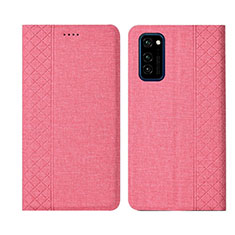 Handytasche Stand Schutzhülle Stoff H01 für Huawei Honor View 30 5G Rosa