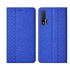 Handytasche Stand Schutzhülle Stoff H01 für Huawei Nova 6 Blau