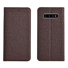 Handytasche Stand Schutzhülle Stoff H01 für Samsung Galaxy S10 Plus Braun