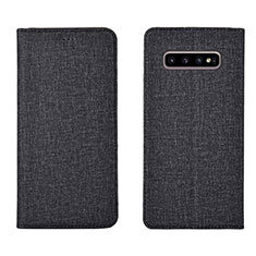 Handytasche Stand Schutzhülle Stoff H01 für Samsung Galaxy S10 Plus Schwarz