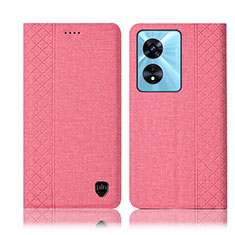 Handytasche Stand Schutzhülle Stoff H12P für Oppo A18 Rosa