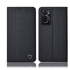 Handytasche Stand Schutzhülle Stoff H12P für Oppo A76 Schwarz