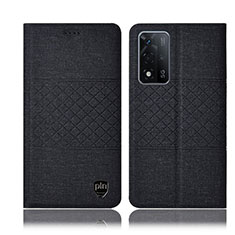 Handytasche Stand Schutzhülle Stoff H12P für Oppo A93s 5G Schwarz