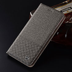 Handytasche Stand Schutzhülle Stoff H12P für Xiaomi Redmi Note 9S Grau