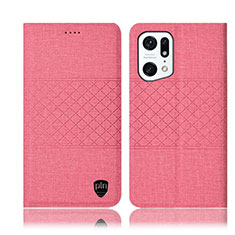 Handytasche Stand Schutzhülle Stoff H13P für Oppo Find X5 5G Rosa