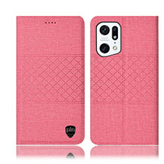 Handytasche Stand Schutzhülle Stoff H13P für Oppo Find X5 Pro 5G Rosa