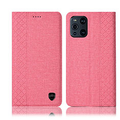 Handytasche Stand Schutzhülle Stoff H14P für Oppo Find X3 Pro 5G Rosa