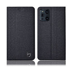 Handytasche Stand Schutzhülle Stoff H14P für Oppo Find X3 Pro 5G Schwarz