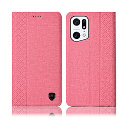 Handytasche Stand Schutzhülle Stoff H14P für Oppo Find X5 5G Rosa