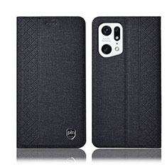 Handytasche Stand Schutzhülle Stoff H14P für Oppo Find X5 Pro 5G Schwarz