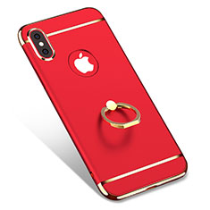 Hülle Luxus Metall Rahmen und Kunststoff mit Fingerring Ständer F02 für Apple iPhone Xs Max Rot