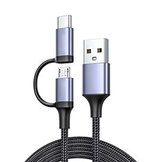 Kabel Type-C und Mrico USB Android Universal 3A H01 für Samsung Galaxy F41 Dunkelgrau