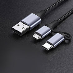 Kabel Type-C und Mrico USB Android Universal 3A H01 für Samsung Galaxy On7 2016 Dunkelgrau