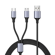 Kabel Type-C und Mrico USB Android Universal T02 für Handy Zubehoer Kfz Ladekabel Schwarz