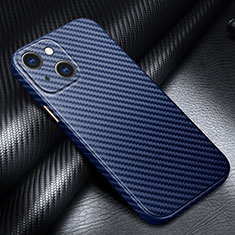 Kohlefaser Hülle Handyhülle Luxus Schutzhülle Flexible Tasche Köper C01 für Apple iPhone 15 Blau