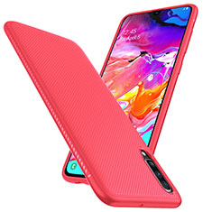 Kohlefaser Hülle Handyhülle Luxus Schutzhülle Tasche Köper T02 für Samsung Galaxy A70 Rot