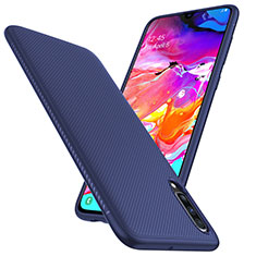 Kohlefaser Hülle Handyhülle Luxus Schutzhülle Tasche Köper T02 für Samsung Galaxy A70S Blau