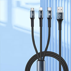 Lightning USB Ladekabel Kabel Android Micro USB Type-C 100W H01 für Apple iPhone 15 Plus Schwarz