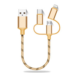 Lightning USB Ladekabel Kabel Android Micro USB Type-C 25cm S01 für HTC Desire 21 Pro 5G Gold