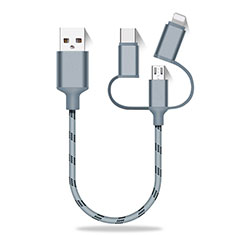 Lightning USB Ladekabel Kabel Android Micro USB Type-C 25cm S01 für Samsung Galaxy A3 2017 Grau