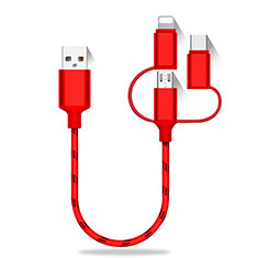 Lightning USB Ladekabel Kabel Android Micro USB Type-C 25cm S01 für Samsung Galaxy A3 Duos SM-A300F Rot