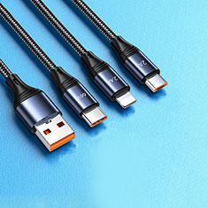 Lightning USB Ladekabel Kabel Android Micro USB Type-C 6A H01 für Sharp Aquos wish3 Schwarz