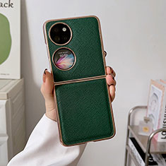 Luxus Leder Hülle Handyhülle und Kunststoff Schutzhülle Hartschalen Tasche B02H für Huawei P60 Pocket Grün