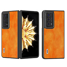 Luxus Leder Hülle Handyhülle und Kunststoff Schutzhülle Hartschalen Tasche B03H für Huawei Honor Magic V2 5G Orange