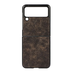 Luxus Leder Hülle Handyhülle und Kunststoff Schutzhülle Hartschalen Tasche B06 für Samsung Galaxy Z Flip3 5G Braun