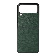 Luxus Leder Hülle Handyhülle und Kunststoff Schutzhülle Hartschalen Tasche B07 für Samsung Galaxy Z Flip3 5G Grün