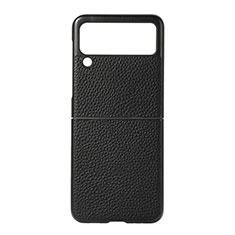 Luxus Leder Hülle Handyhülle und Kunststoff Schutzhülle Hartschalen Tasche B07 für Samsung Galaxy Z Flip3 5G Schwarz